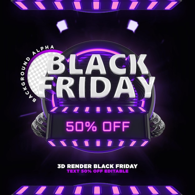 PSD label black friday 3d-realistische render voor promotiecampagnes en aanbiedingen