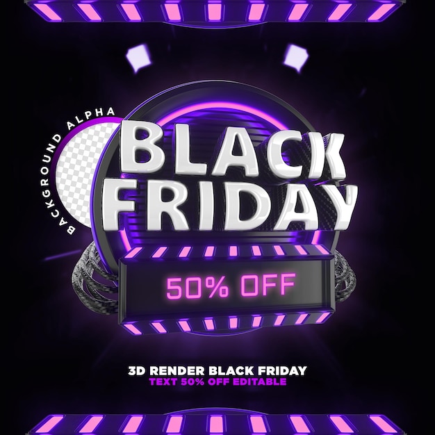 PSD label black friday 3d-realistische render voor promotiecampagnes en aanbiedingen