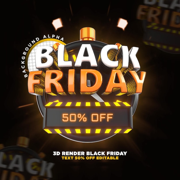 Label black friday 3D-realistische render voor promotiecampagnes en aanbiedingen