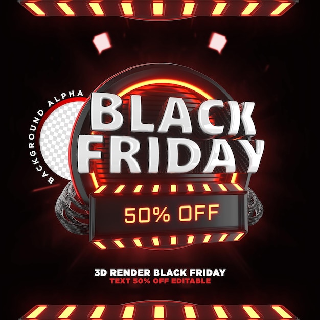 PSD label black friday 3d-realistische render voor promotiecampagnes en aanbiedingens