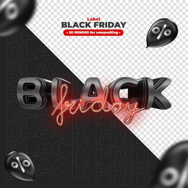 PSD label black friday 3d render for marketing campaigns in brazil in portuguese