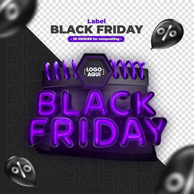 PSD label black friday 3d render for marketing campaigns in brazil in portuguese