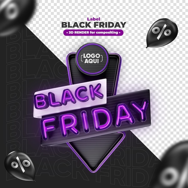 Label black friday 3d render voor marketingcampagnes in brazilië in het portugees