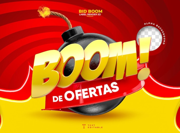 PSD label boom offers in portuguese 3d for marketing campaign in brazil