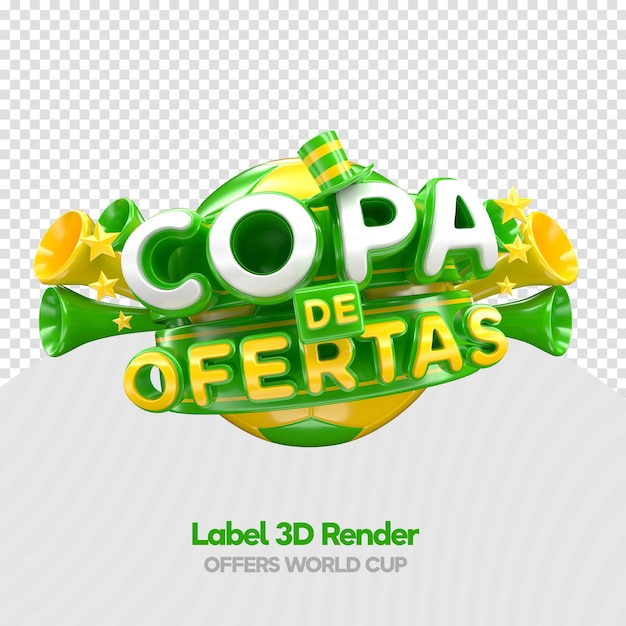 Label brazilië football cup-aanbiedingen in 3d-weergave voor marketingcampagne