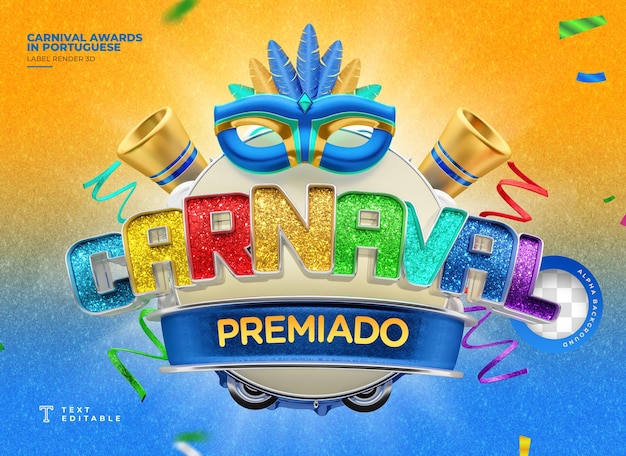 PSD label carnaval van aanbiedingen in brazilië in 3d render met masker en lichten in het portugees