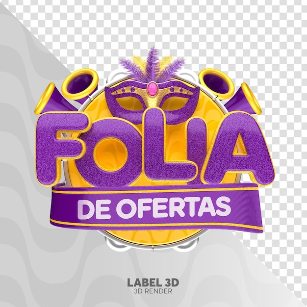 Label carnival of offers in brazil in 3d render with mask and lights in portuguese