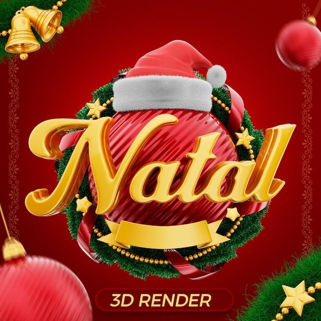 Label christmas 3d render in portuguese for marketing campaign in brazil