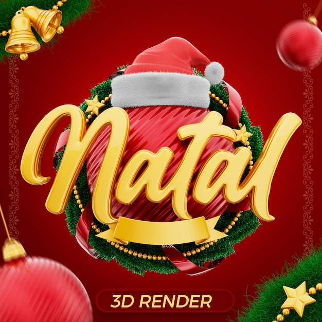 PSD label christmas 3d render in portuguese for marketing campaign in brazil