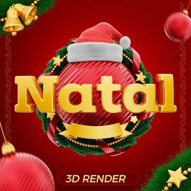 Label christmas 3d render in portuguese for marketing campaign in brazil