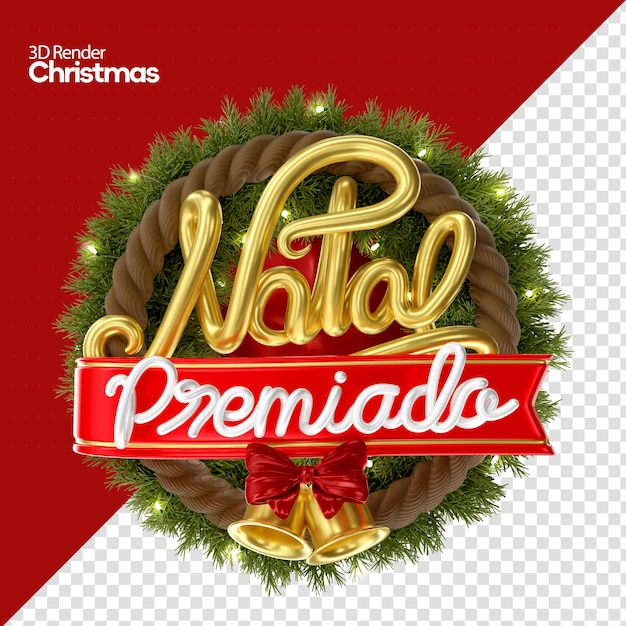 PSD label christmas 3d render in portuguese