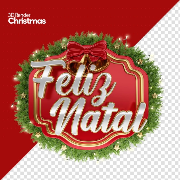 PSD label christmas 3d render in portuguese