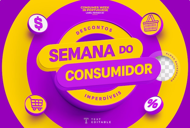 Label consumentenweek in Portugese 3d render-sjabloon voor marketingcampagne in brazilië aanbiedingen