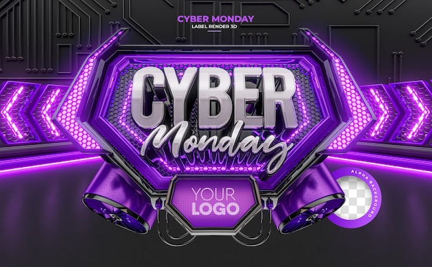 PSD label cyber monday 3d realistic render for promotion campaigns and offers