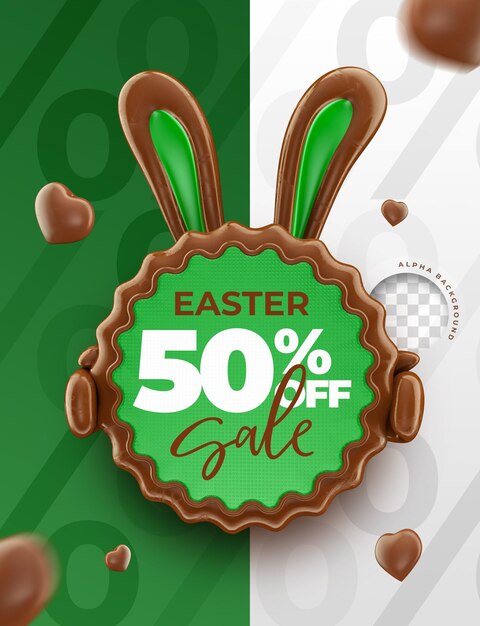 PSD label easter sale rabbit 50 off 3d render realistic