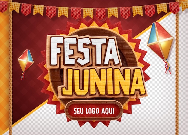 Label festa junina sao joao de ofertas houten frame 3D Render