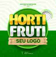 PSD label hortifruti sales of fruits and vegetables in brazilian portuguese in 3d render