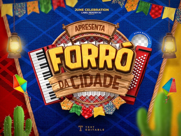 Label juni-viering in Portugese 3d render voor marketingcampagne in Brazilië