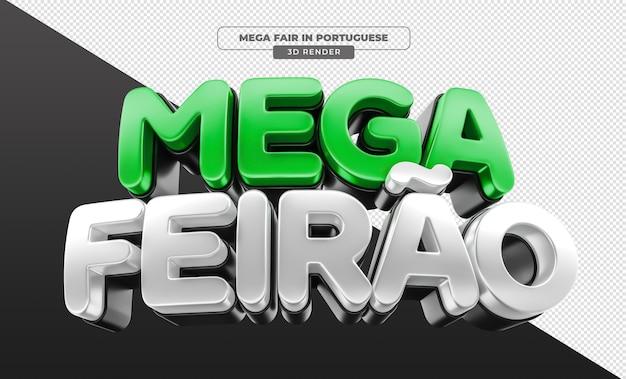 Label mega fair in portugese 3d render voor marketingcampagne in brazilië