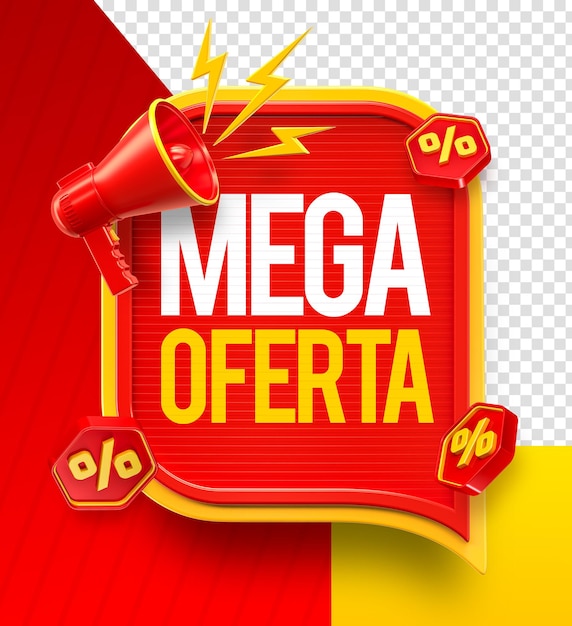 Label Mega Offer W Portugalskim Renderowaniu 3d Dla Kampanii Marketingowej W Brazylii