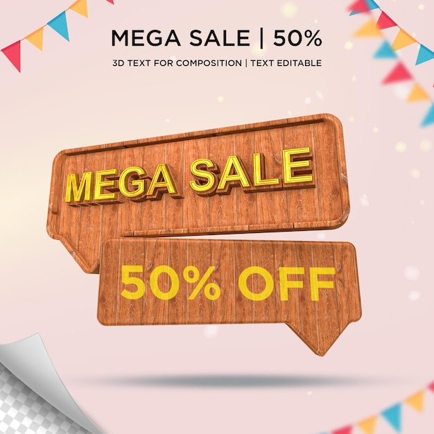 Label mega sale up to 50 off 3d rendering psd file