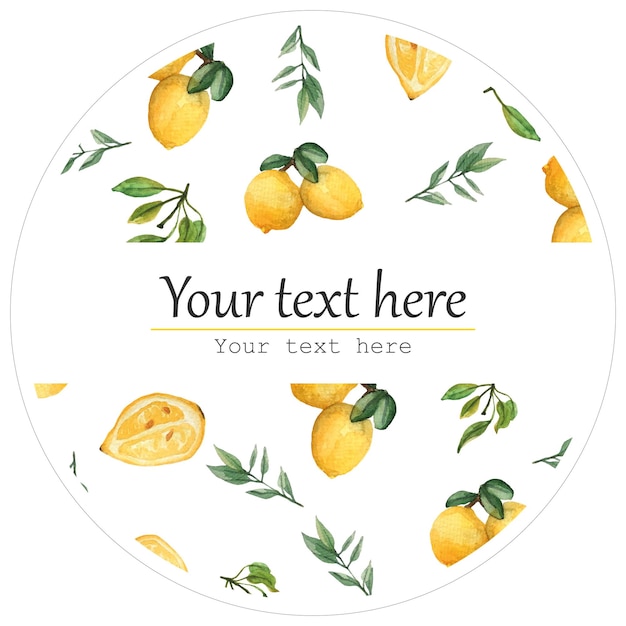 PSD label met aquarel citroenen en bladeren