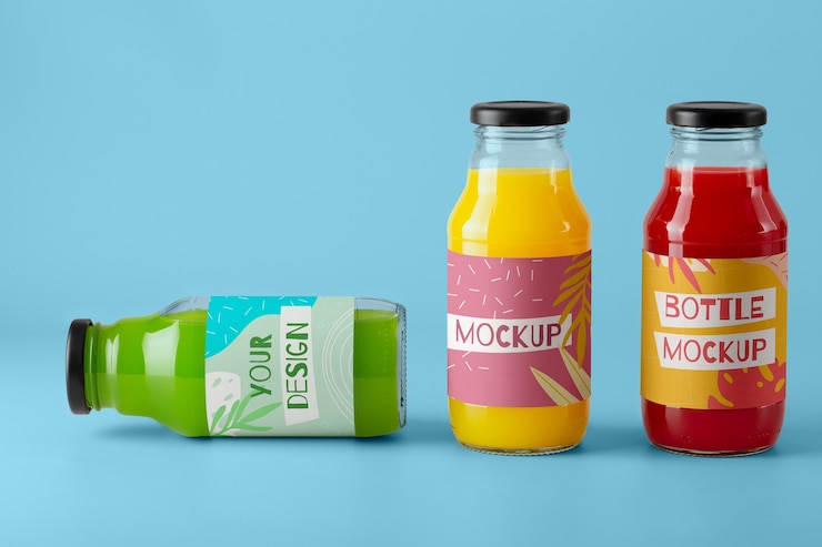 PSD label mockup of glass bottle