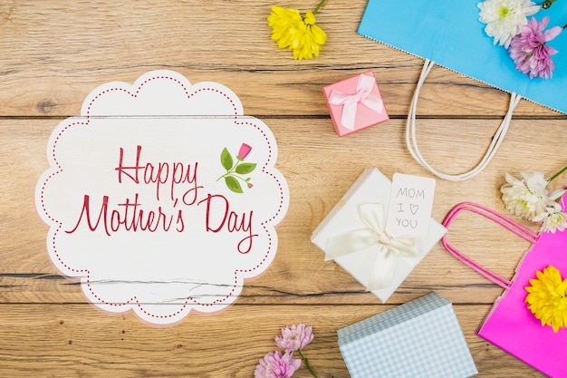 PSD label mockup with mothers day concept