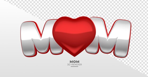 PSD label mom in 3d render with transparent background for mother's day compositions