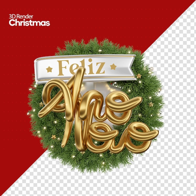 PSD label new year 3d render in portuguese