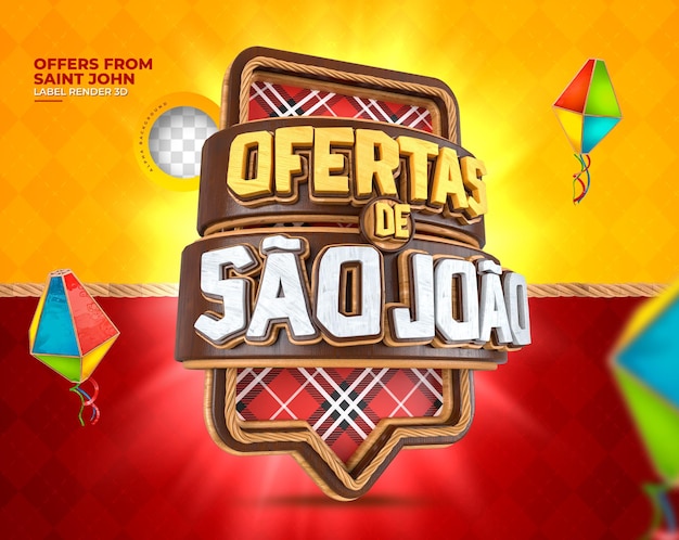 PSD label oferty sao joao banner 3d render