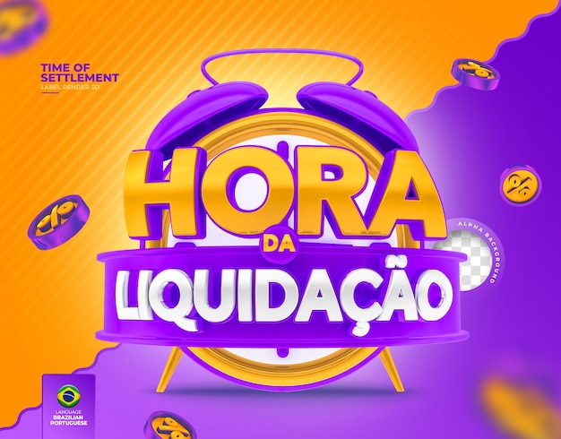 Label Sale Time 3d render in Brazil template design in portuguese