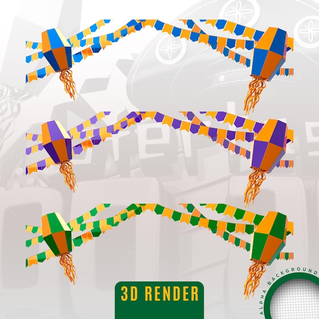 PSD etichetta sao joao festa junina arraia 3d rende realistico il palloncino brasiliano