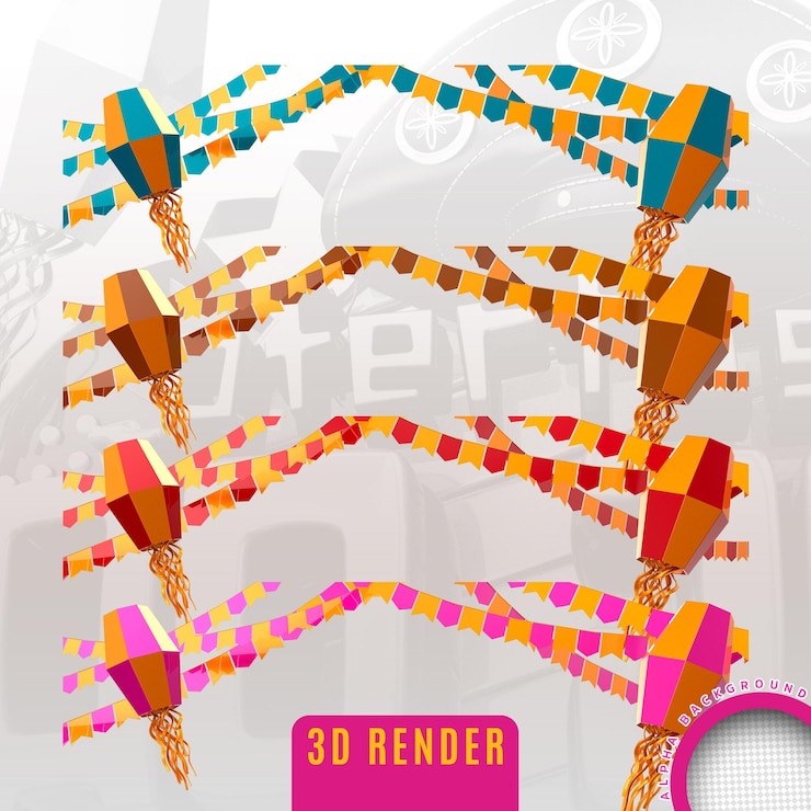 PSD label sao joao festa junina arraia 3d визуализация бразильского воздушного шара реалистично