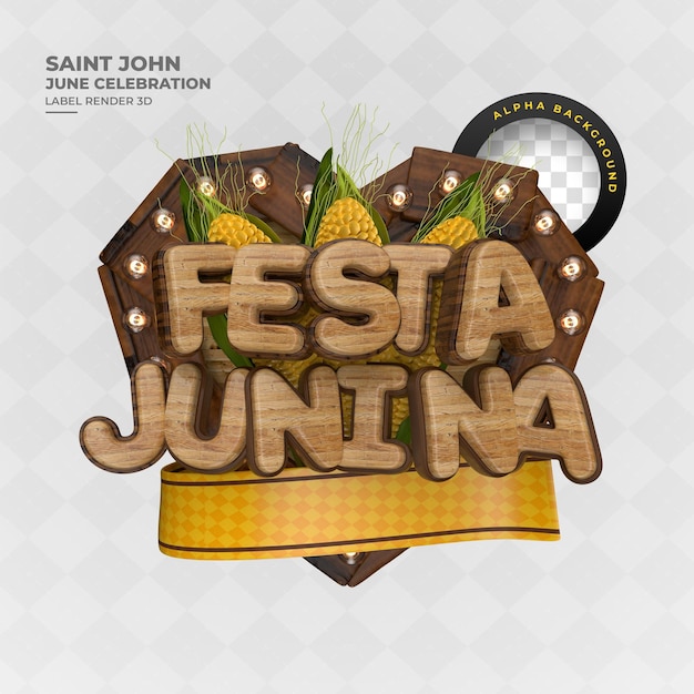 Label sao joao festa junina braziliaanse feest aanbieden banner 3d render