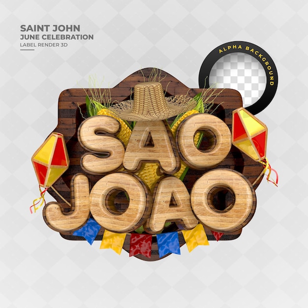 PSD label sao joao festa junina offerta di festa brasiliana banner rendering 3d