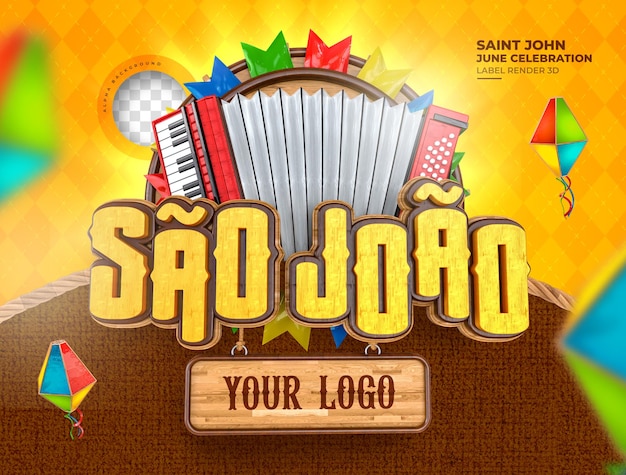 Label sao joao festa junina no brazil 3d render corn balloon realistic