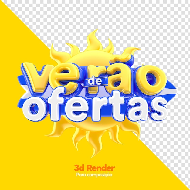 PSD label summer of offers in brazil 3d render in portuguese