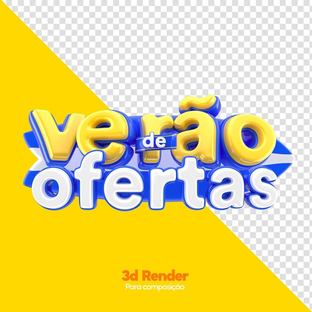 PSD label summer of offers in brazil 3d render in portuguese