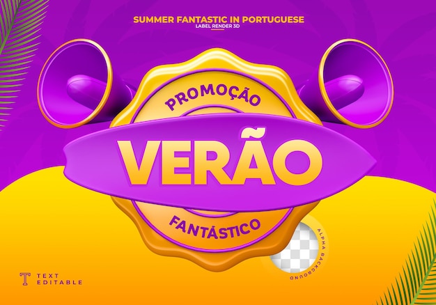 Label summer of offers in brazil 3d render template for marketing campaign in portuguese