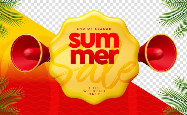 PSD label summer sale in 3d render realistic exclusive offers