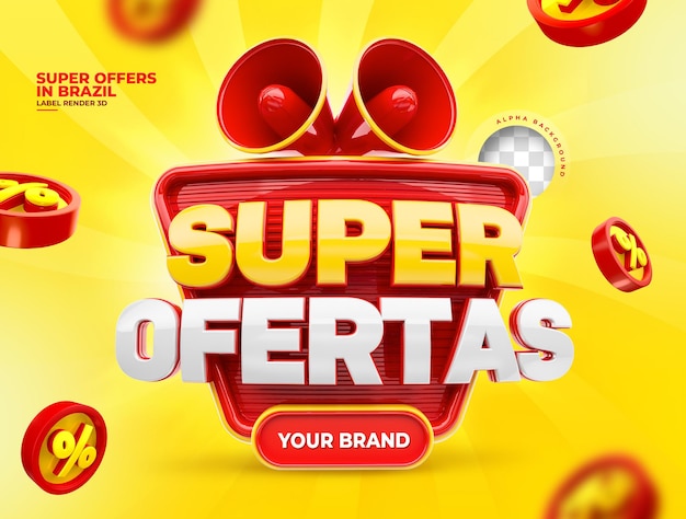 PSD label super oferty na kampanię marketingową w brazylii, portugalski projekt renderowania 3d