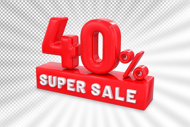 Label super sale tot 40 korting op rode 3d render