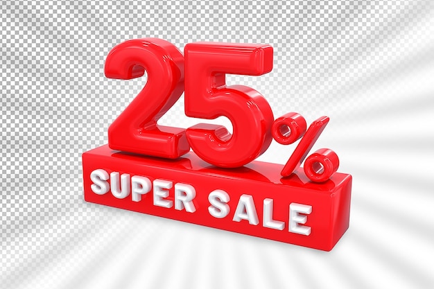 Label super sale up to 25 off red 3d render