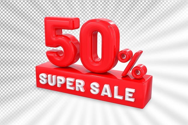 Label super sale up to 50 off red 3d render