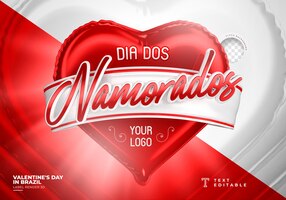 PSD label valentines day in brazil 3d render template design
