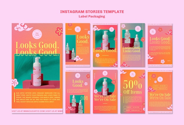 PSD label verpakking met wolken instagram stories