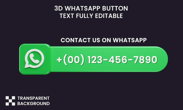 PSD etichetta whatsapp pulsante contattaci nel rendering 3d