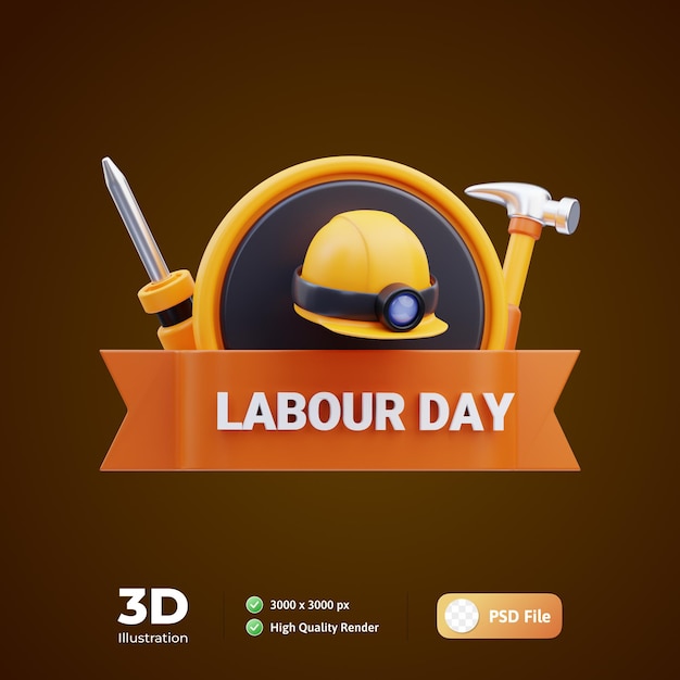 PSD illustrazione 3d dell'insegna della festa del lavoro