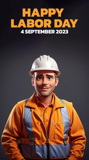 PSD labor day banner with 3d illustration of construction worker